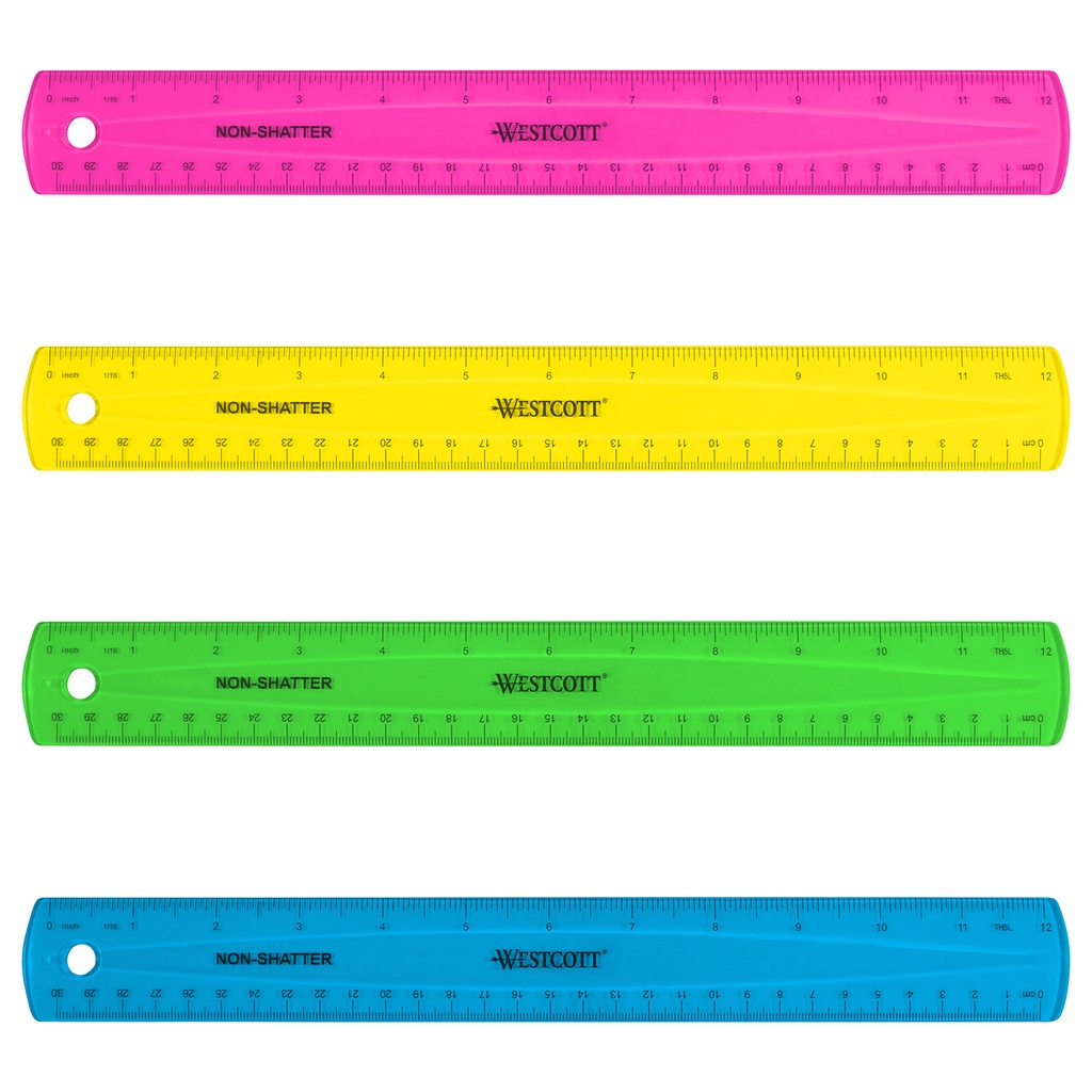 12" Assorted Translucent Colors Shatterproof Ruler with Anti-Microbial 12ct