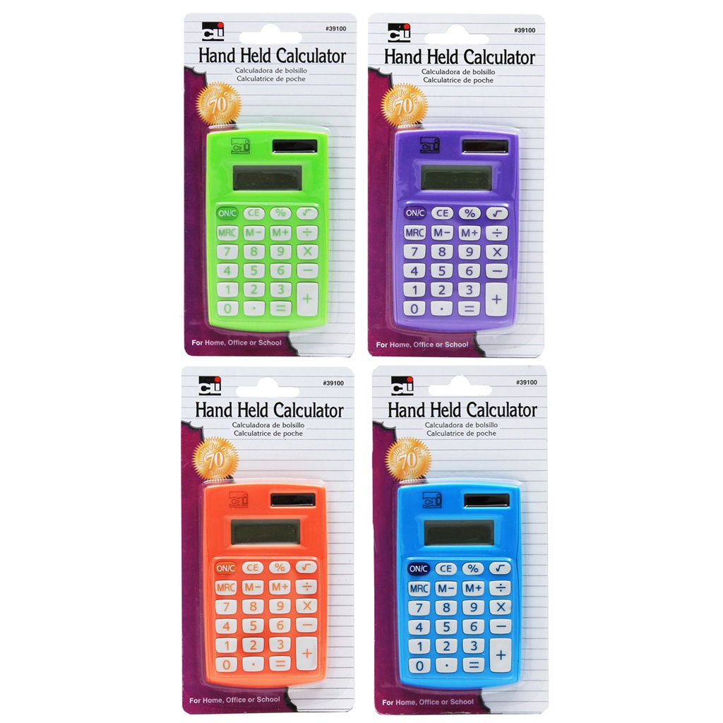 8 Digit Hand Held Assorted Calculators  Pack of 12