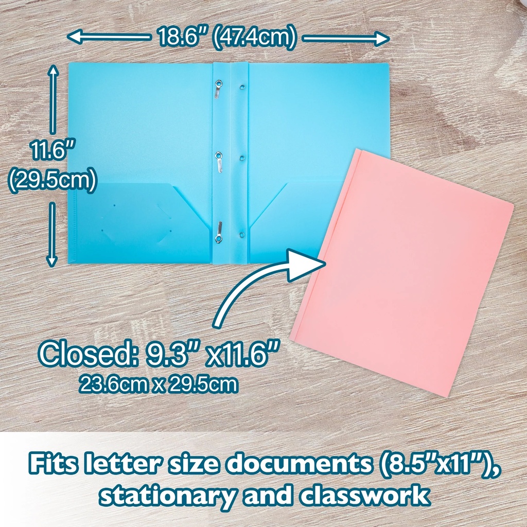 Pastel Colors 2-Pocket Poly Portfolio with 3 Prongs Pack of 48