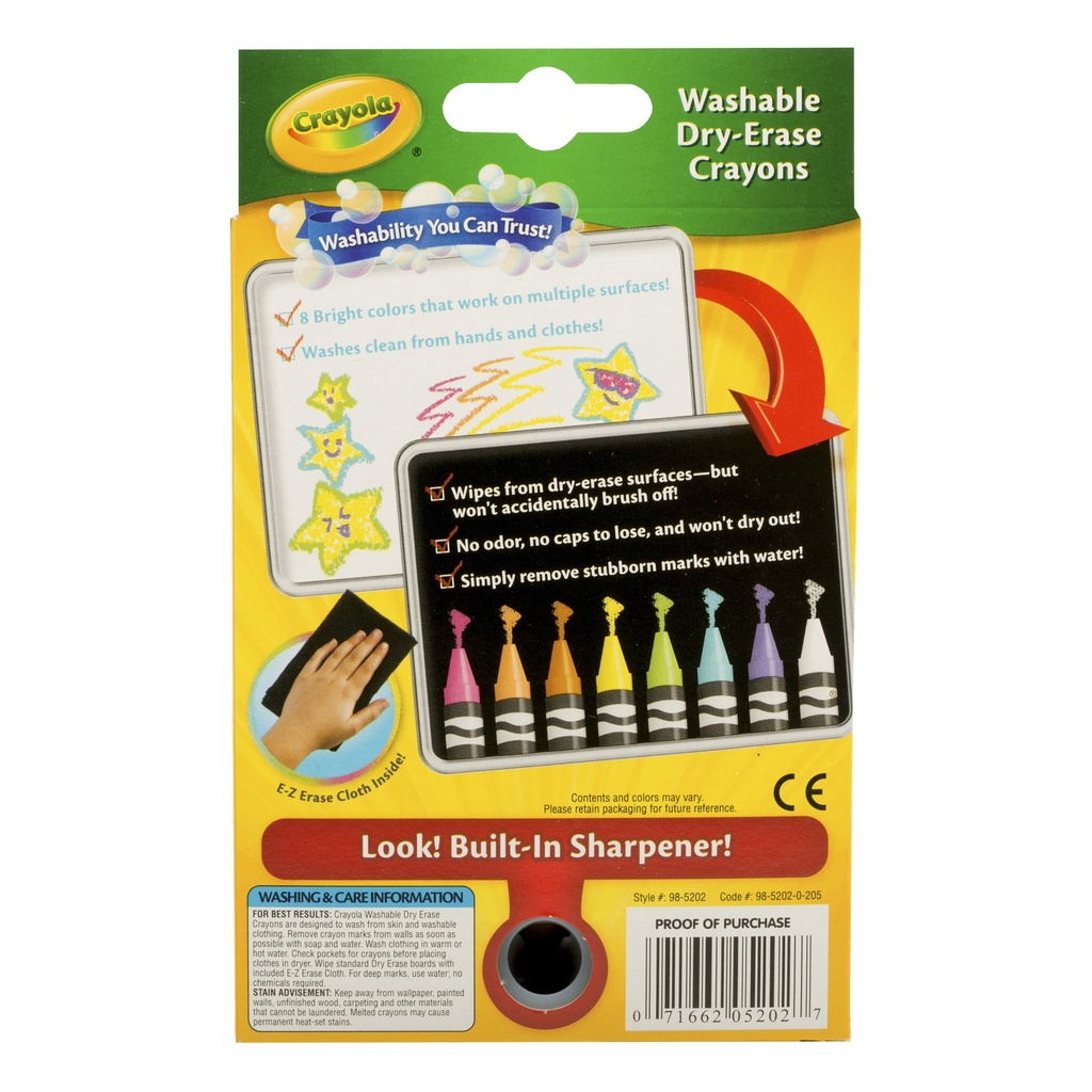 Bright Colors Dry Erase Washable Crayons 8 Count