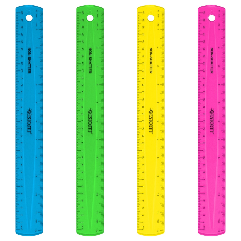 12" Assorted Translucent Colors Shatterproof Ruler with Anti-Microbial 12ct