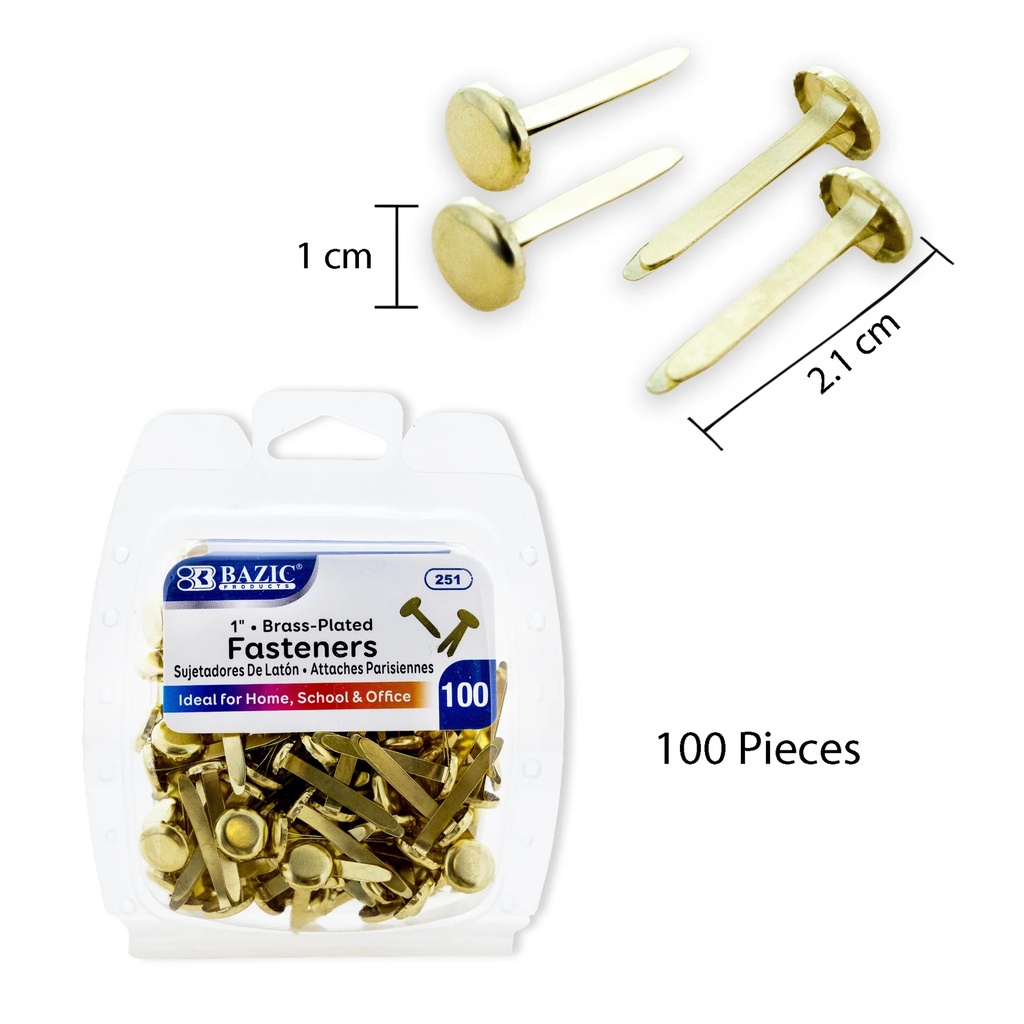 1" Brass-Plated Fasteners Pack of 100