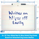 9" x 12" Primary Ruled/Blank Two-Sided  Dry Erase Board with Attached Marker