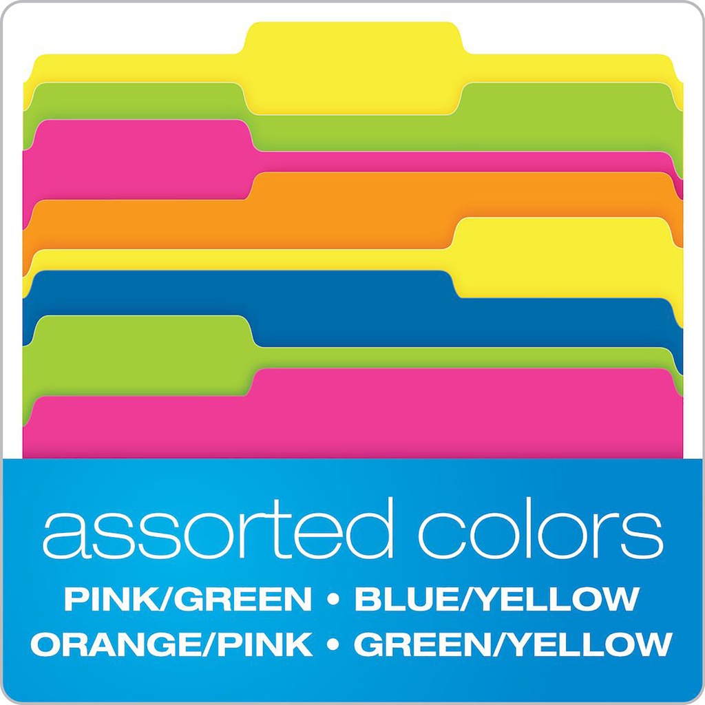 Assorted 1/3 Cut Letter Size Twisted Glow File Folders Pack of 12