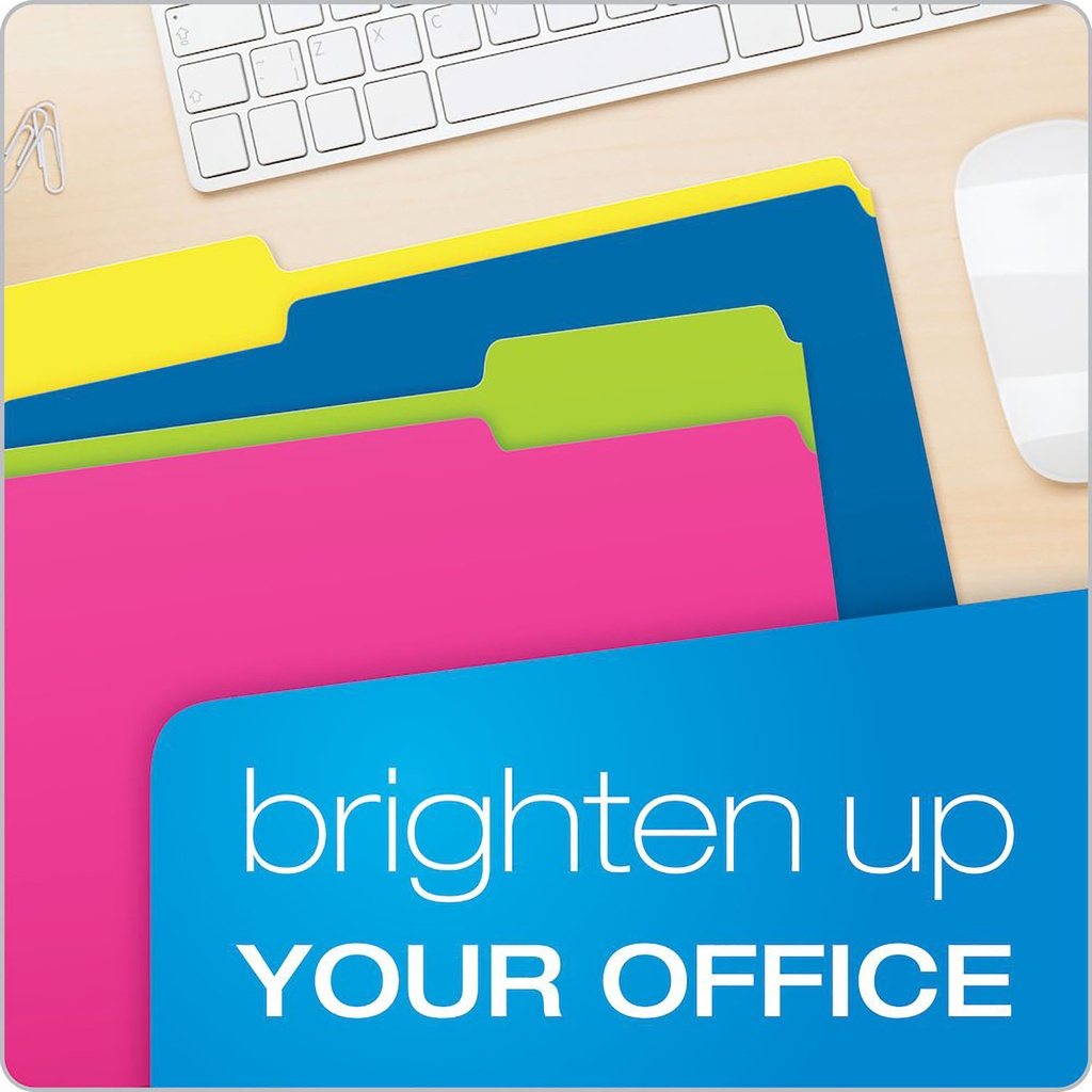 Assorted 1/3 Cut Letter Size Twisted Glow File Folders Pack of 12
