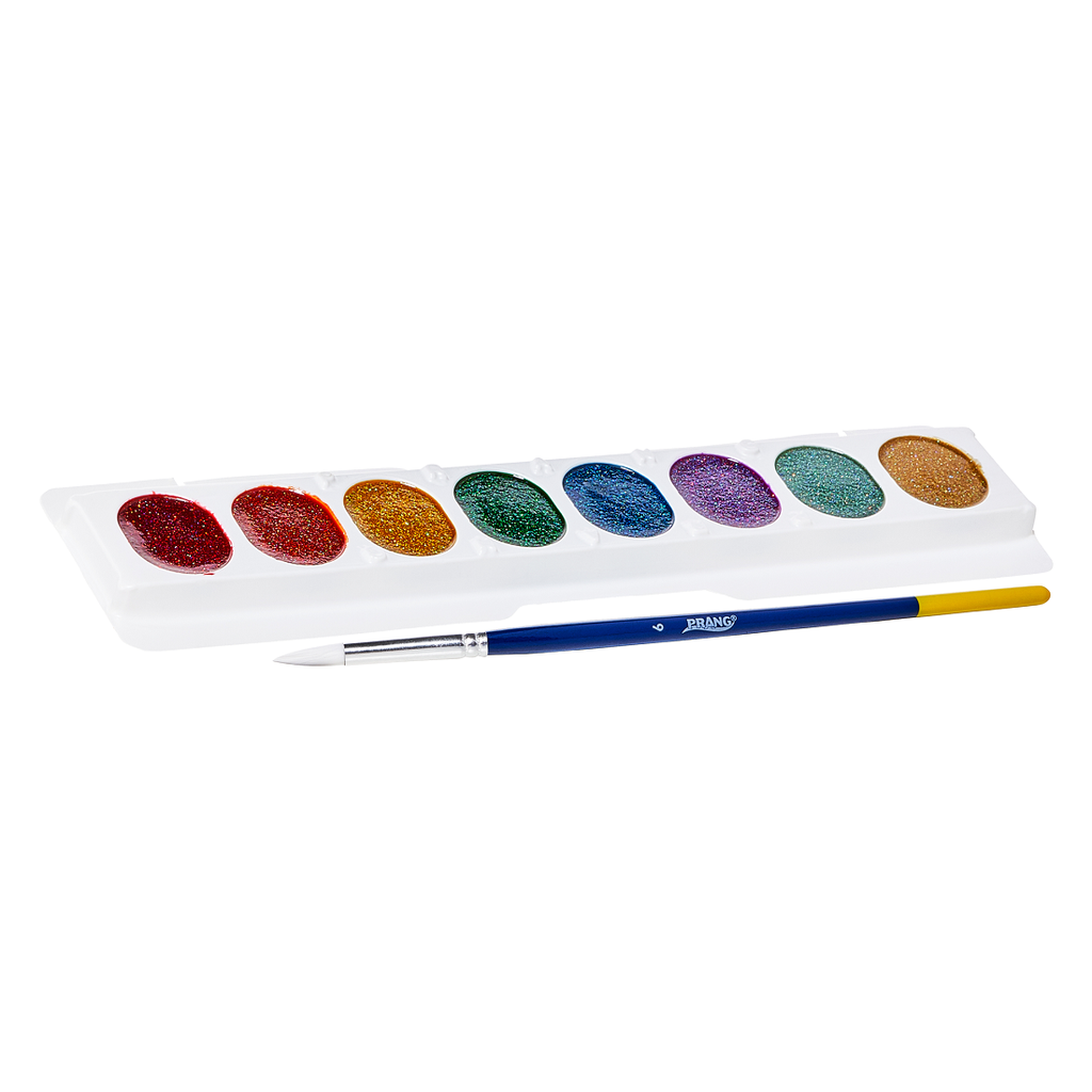 Oval Pan Watercolors - Washable - Glitter - 8 Color w/ Brush