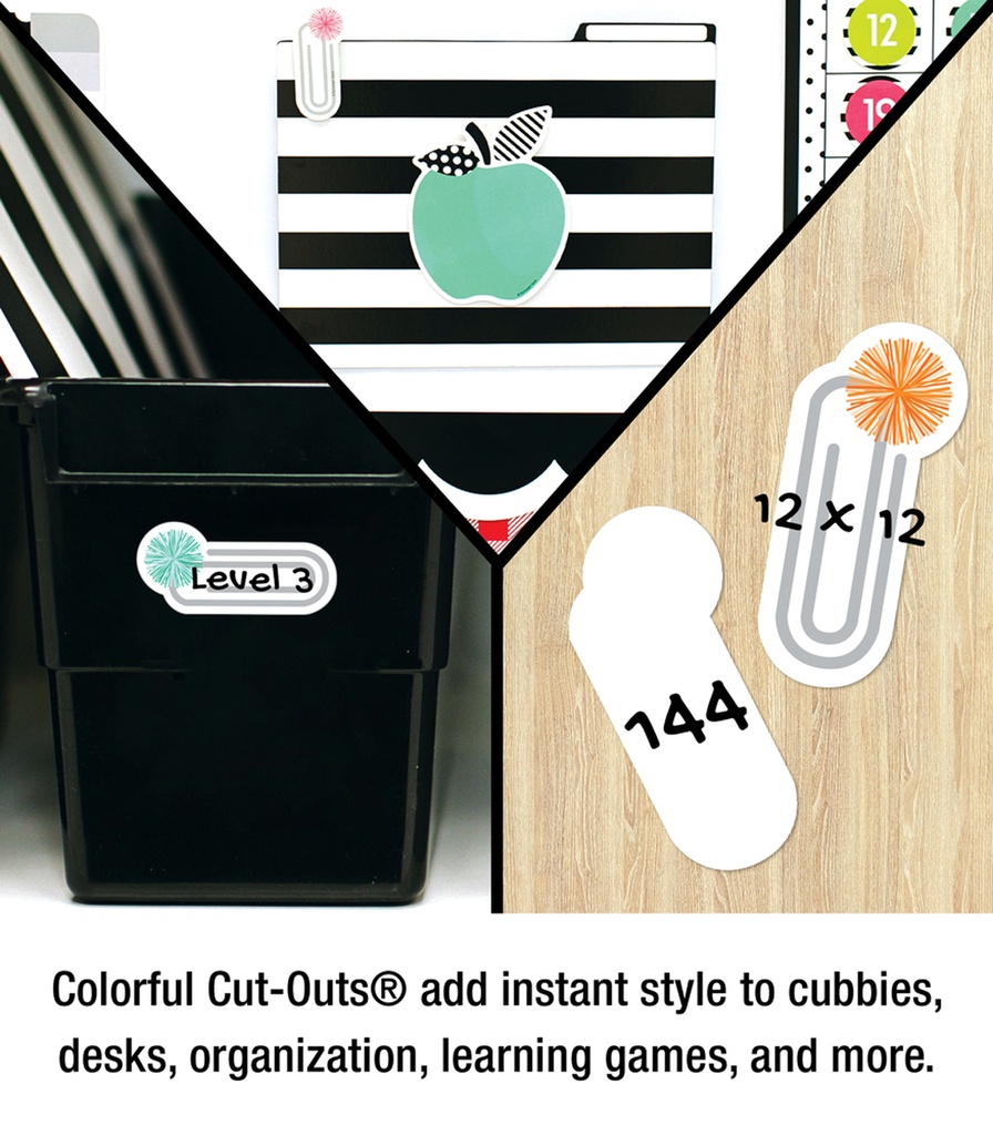 Black, White &amp; Stylish Brights Paper Clips Mini Cut-Outs