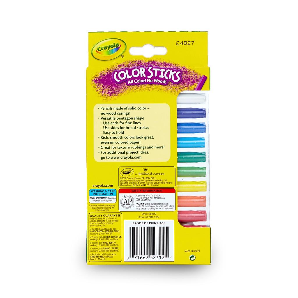 Color Sticks Woodless Colored Pencils 12 Count