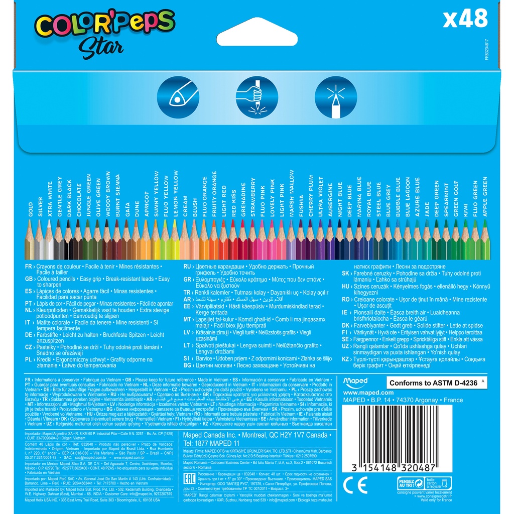 Color'Peps Triangular Colored Pencils Pack of 48