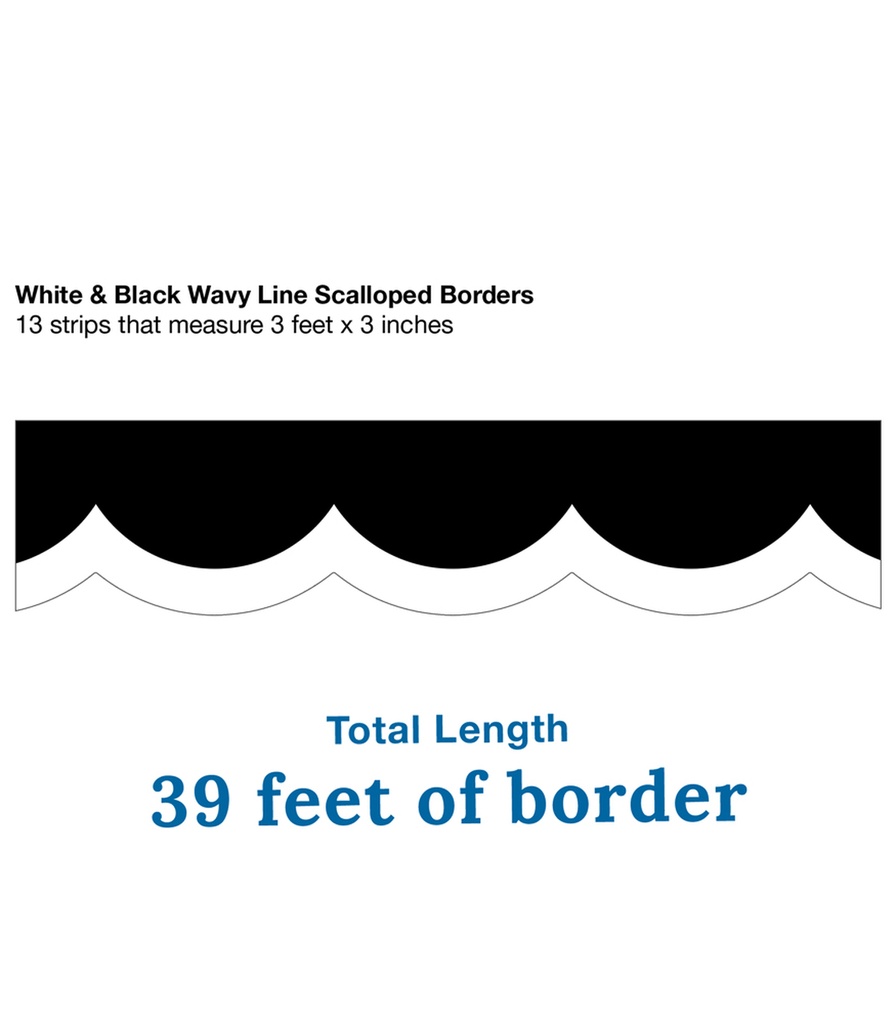 Black, White &amp; Stylish Brights White &amp; Black Wavy Line Scalloped Borders