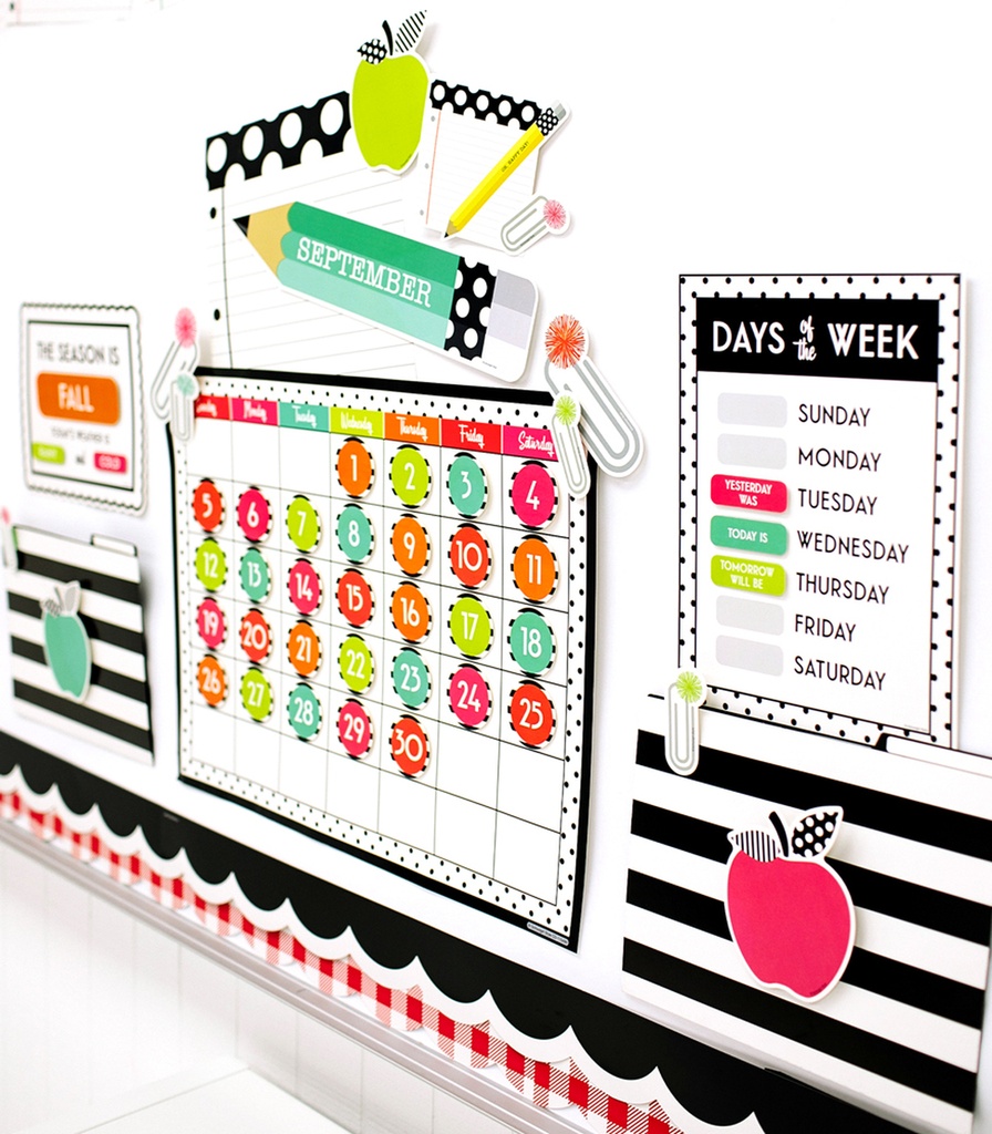 Black, White &amp; Stylish Brights Calendar Bulletin Board Set