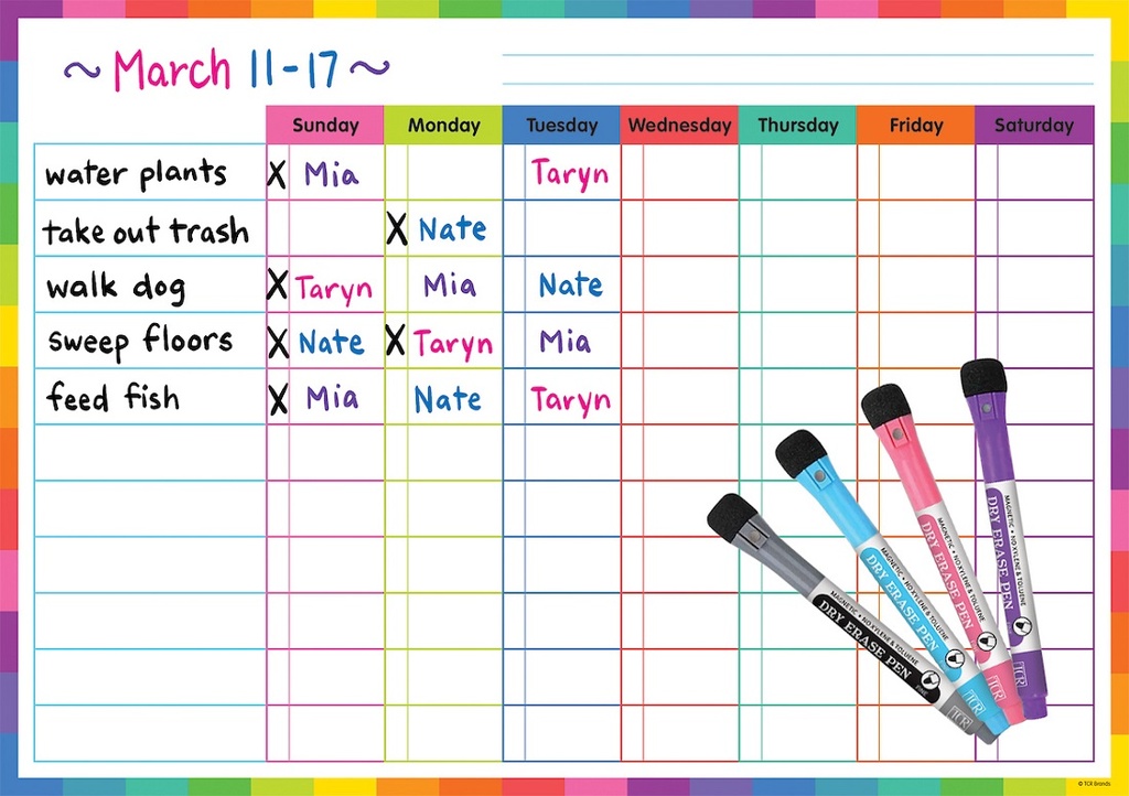 Colorful Magnetic Dry Erase Task Chart