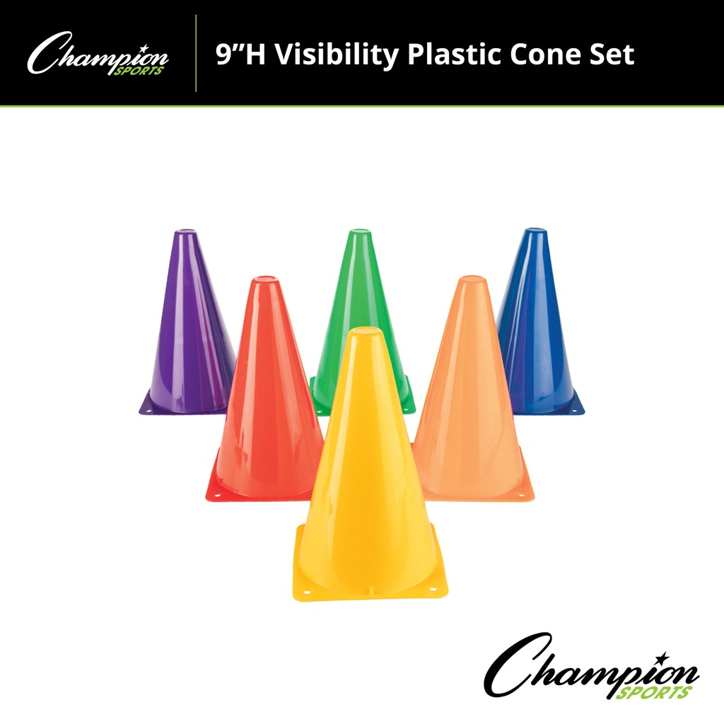High Visibility Plastic Cone 12ct Set in 6 Assorted Fluorescent Colors