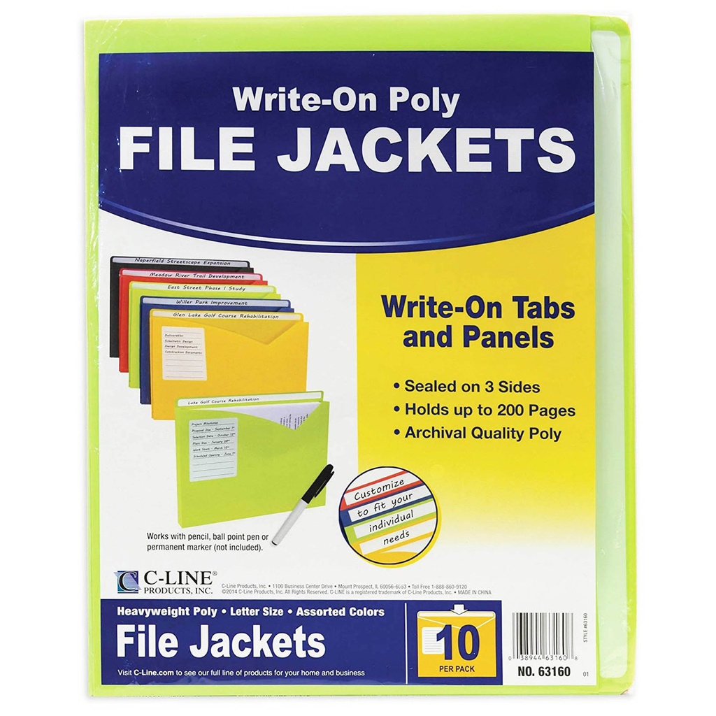 10 ct Write On Poly File Jacket Ltr Size