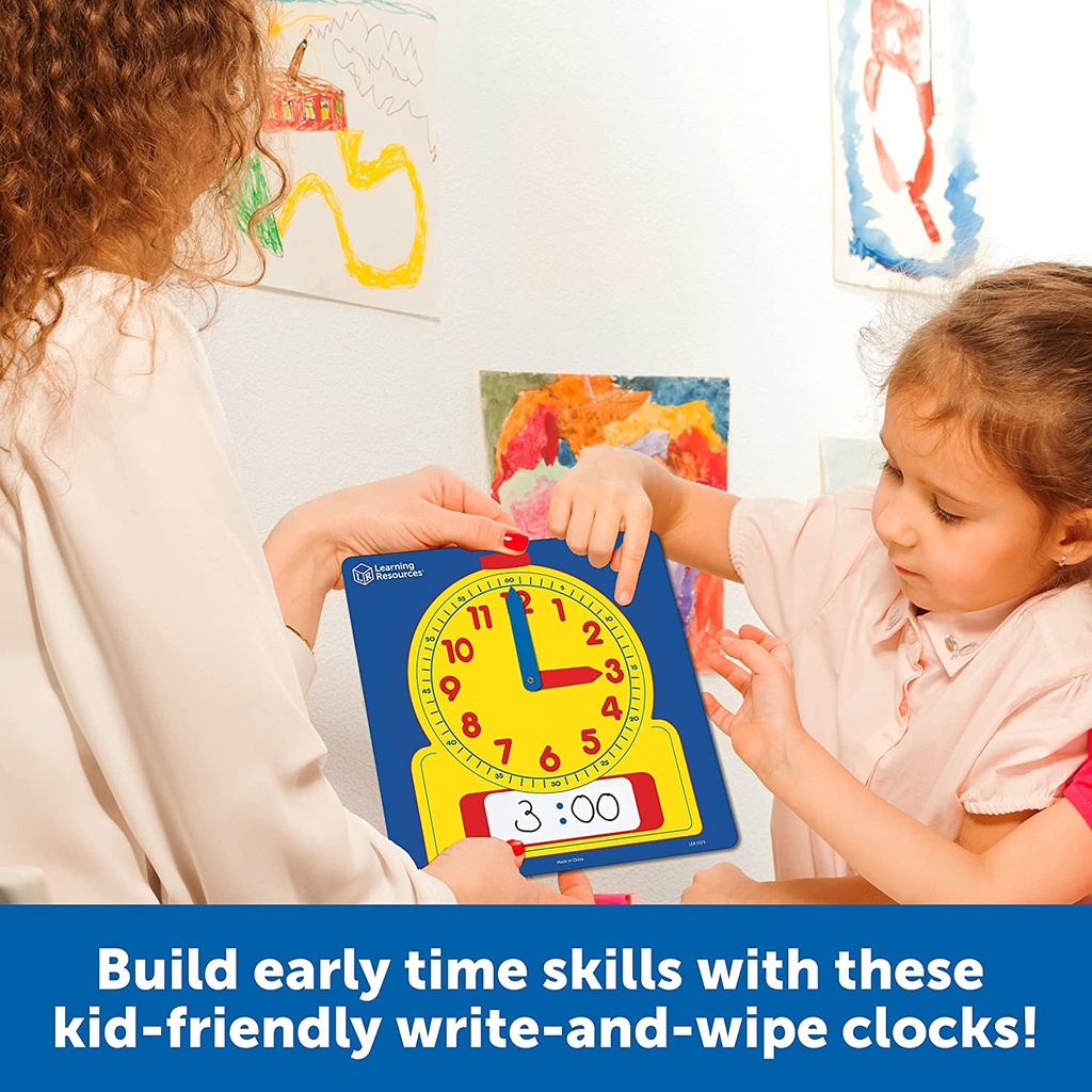 Write & Wipe Clocks Classroom Set, 1 Demonstration Clock, 24 Student Clocks