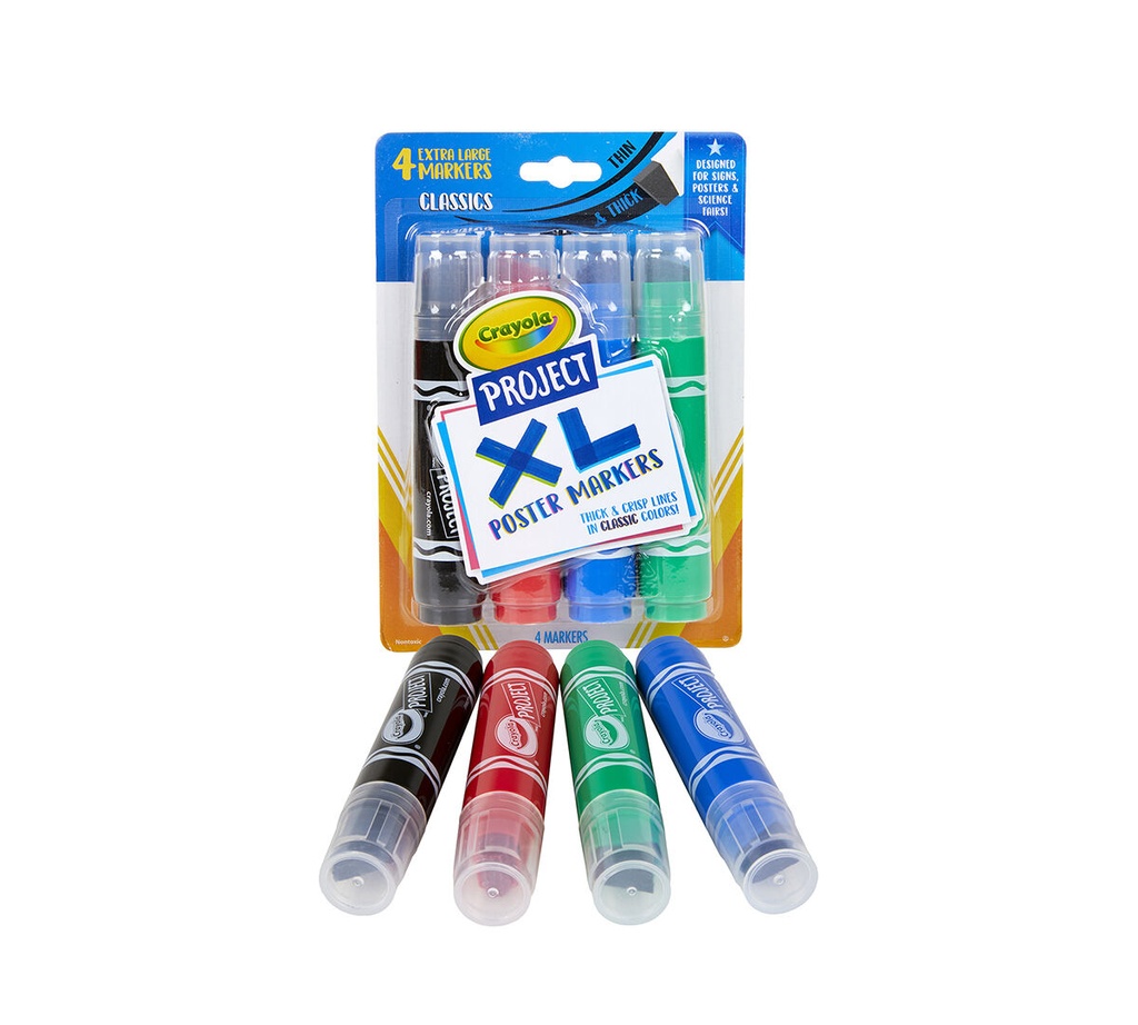 Crayola Project XL Poster Markers, Classic, 4 Count