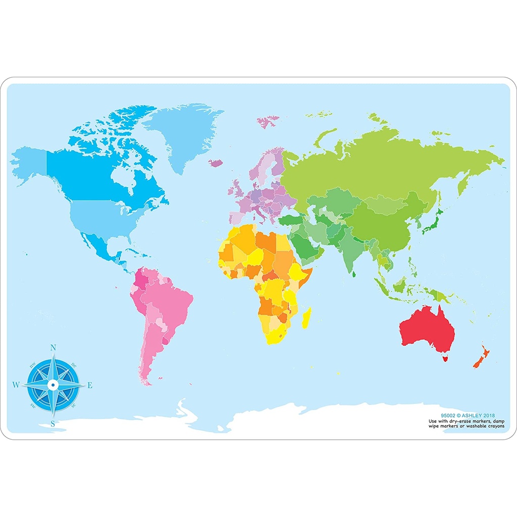 Smart Poly™ Double-Sided Learning Mats: World Basic Map 10 Pack