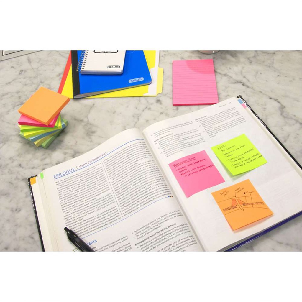 Neon 3" x 3" Stick On Notes Pack of 12