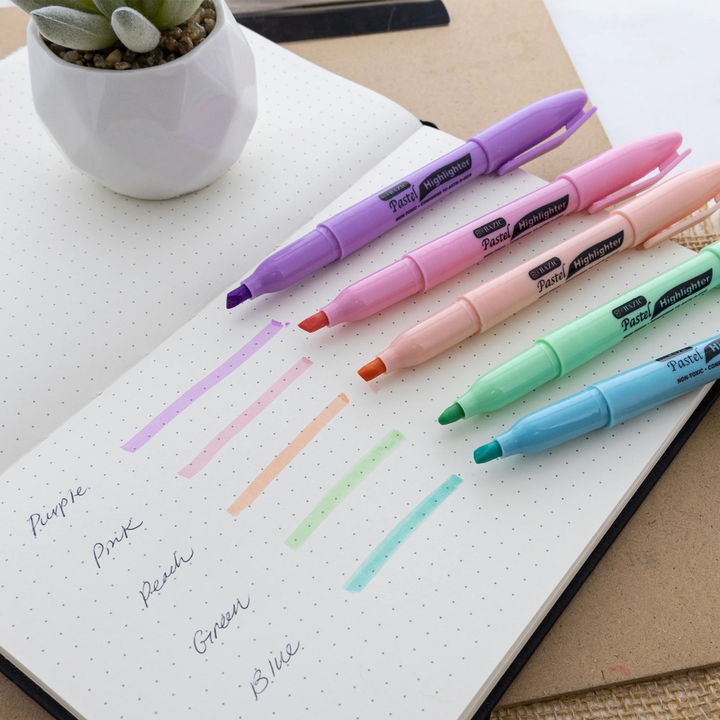 Pastel Pen Style Highlighter with Pocket Clip Pack of 5
