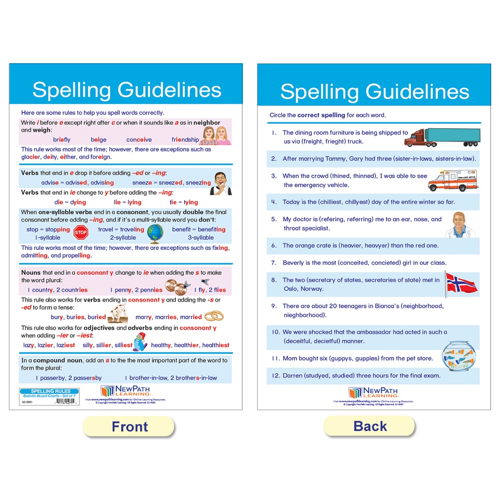 Spelling Rules Bulletin Board Chart Set of 7