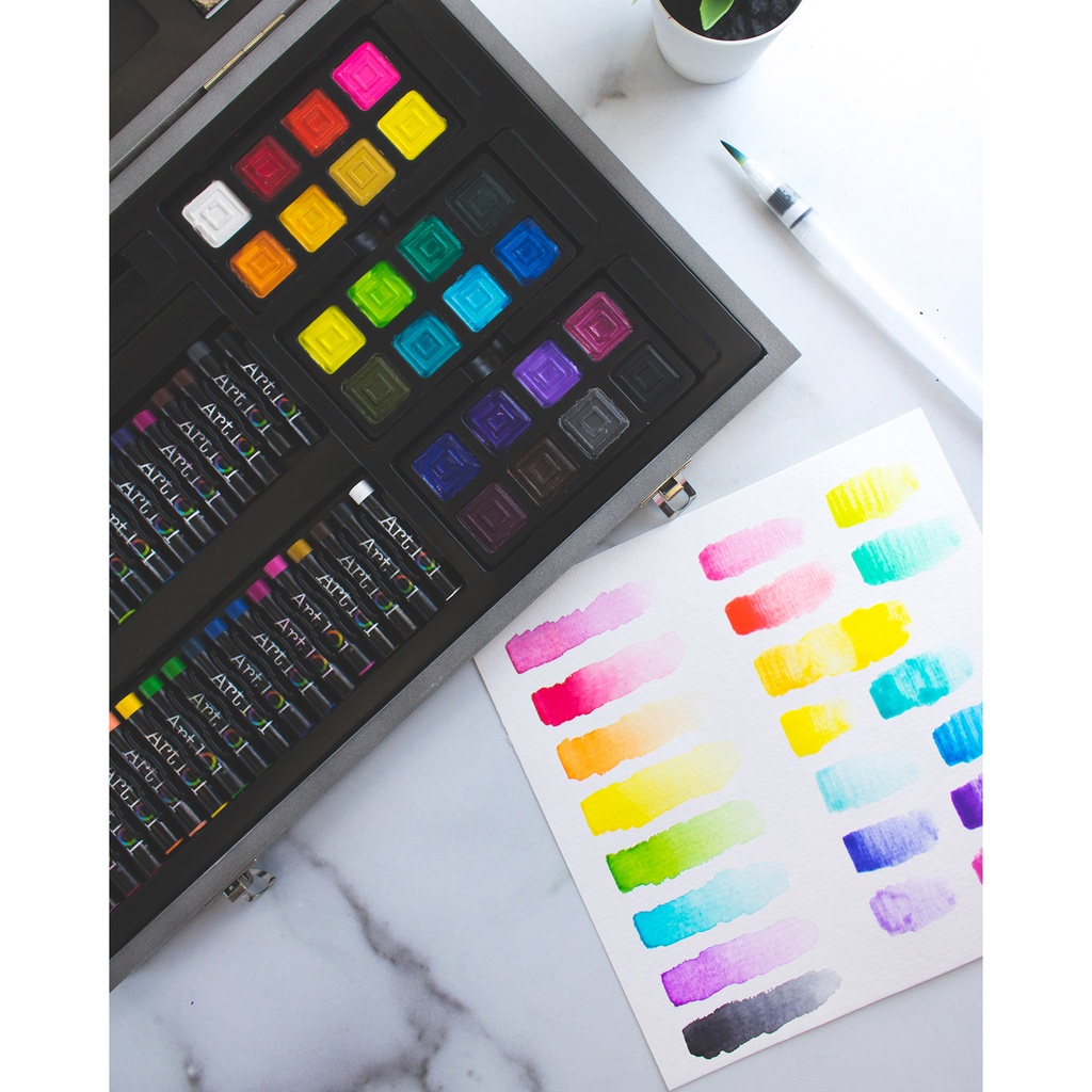 Watercolor, Draw & Sketch Wood Art Set 88 Pieces