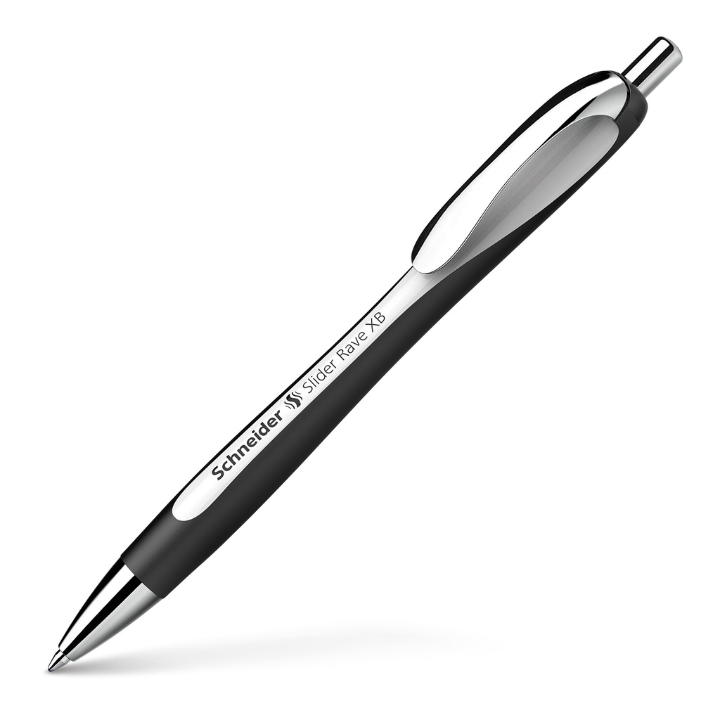 White-Black Barrel/Blue Ink Schneider Slider Rave XB Retractable Ballpoint Pens Box of 5
