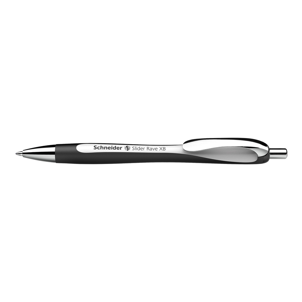 White-Black Barrel/Blue Ink Schneider Slider Rave XB Retractable Ballpoint Pens Box of 5