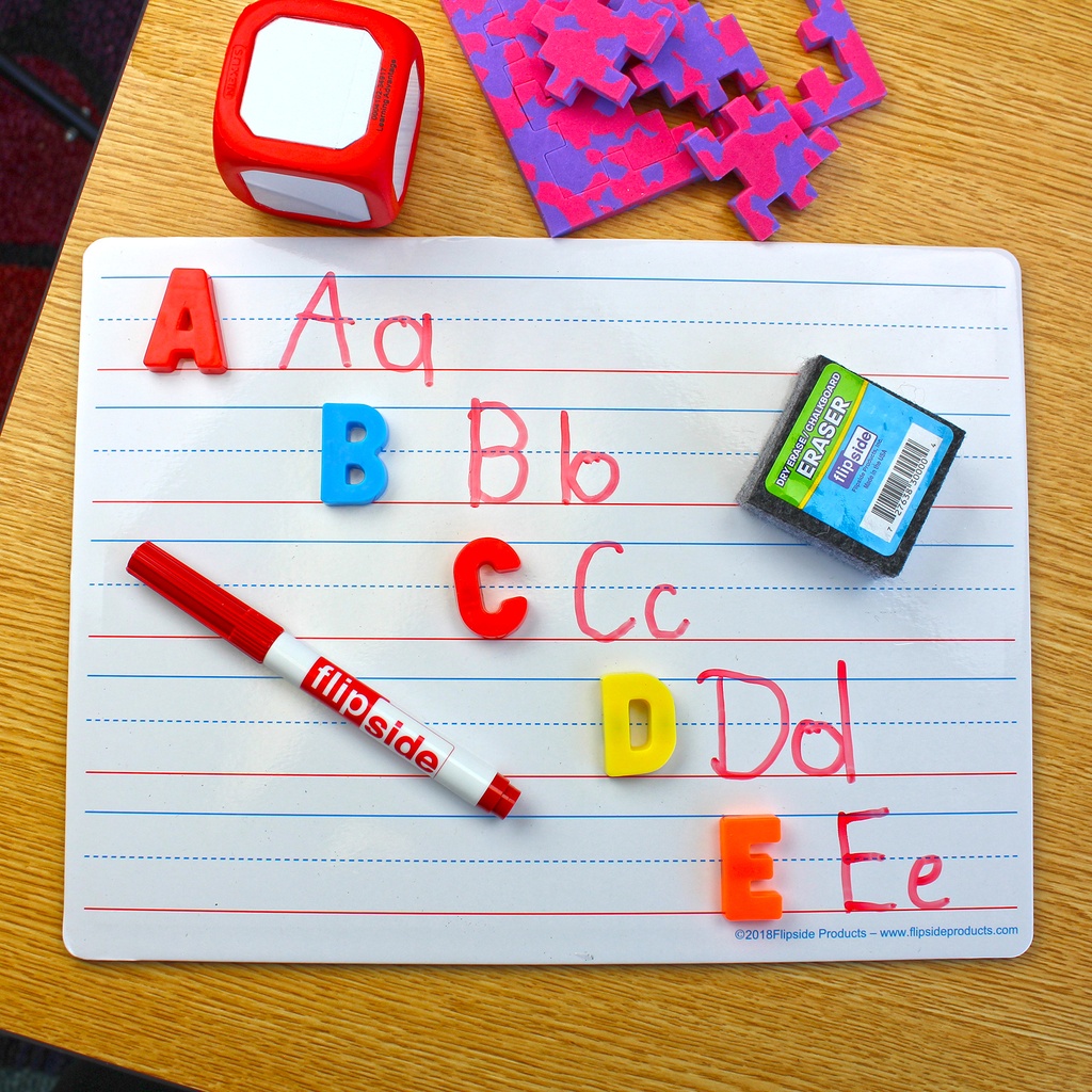 9" x 12" Magnetic Red & Blue Ruled/Plain Two-Sided Dry Erase Boards with Erasers & Colored Pens Class Pack of 12