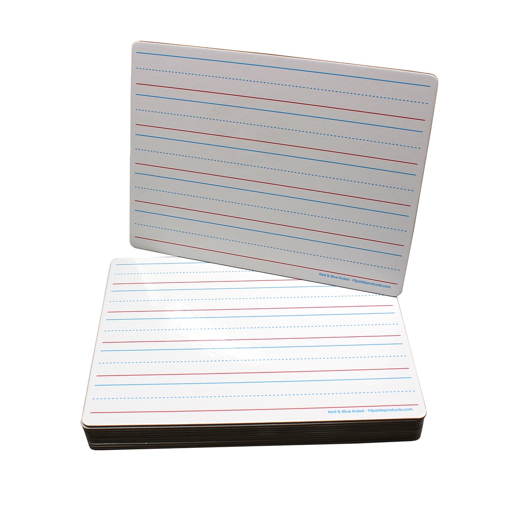 9" x 12" Red & Blue Ruled/Plain Two-Sided Dry Erase Boards with Colored Pens & Student Erasers Class Pack 12