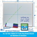 9" x 12" XY Axis/Plain Two-Sided Dry Erase Boards with Colored Pens & Erasers Class Pack of 12