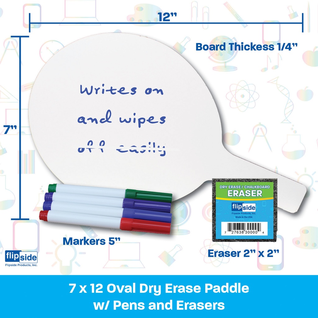 Oval Dry Erase Answer Paddles with Colored Pens & Student Erasers Class Pack of 12