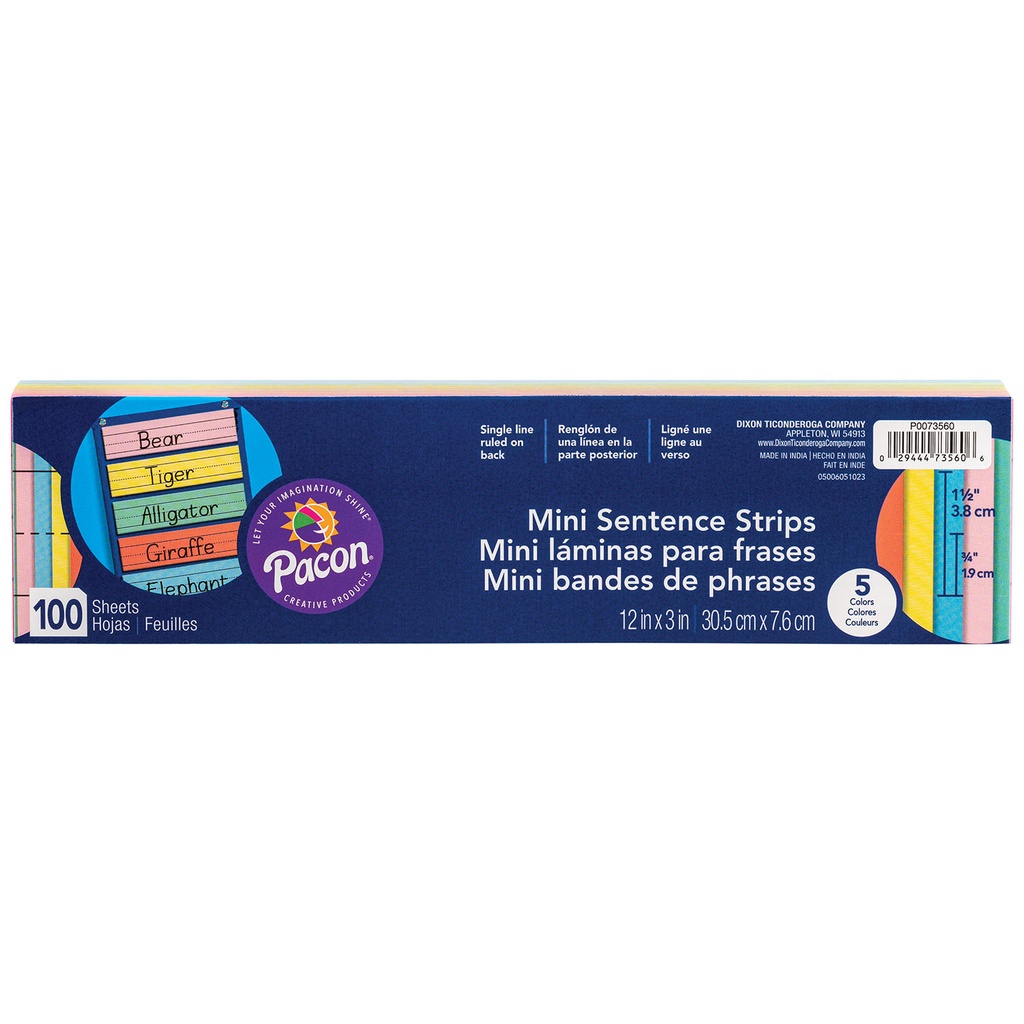 Assorted 3" x 12" 1 1/2" x 3/4" Ruled Mini Sentence Strips, 100 Strips_1