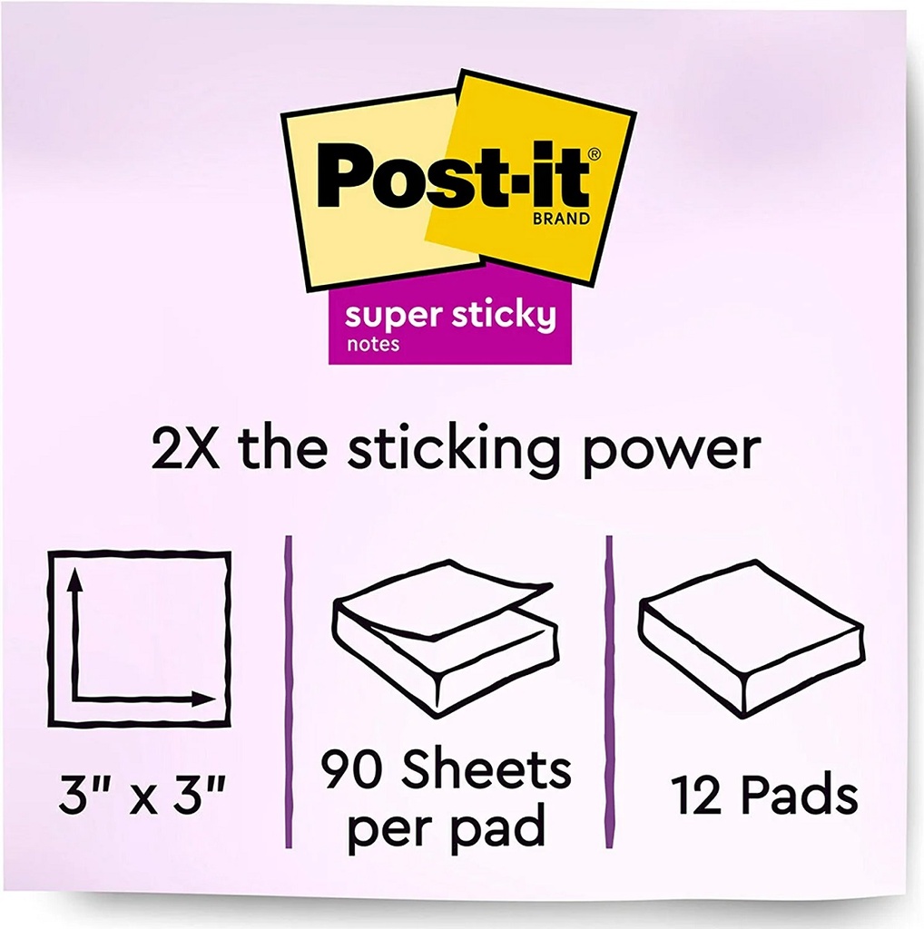 Super Sticky Notes - Summer Joy Collection - 3" x 3" Plain, 12-Pack