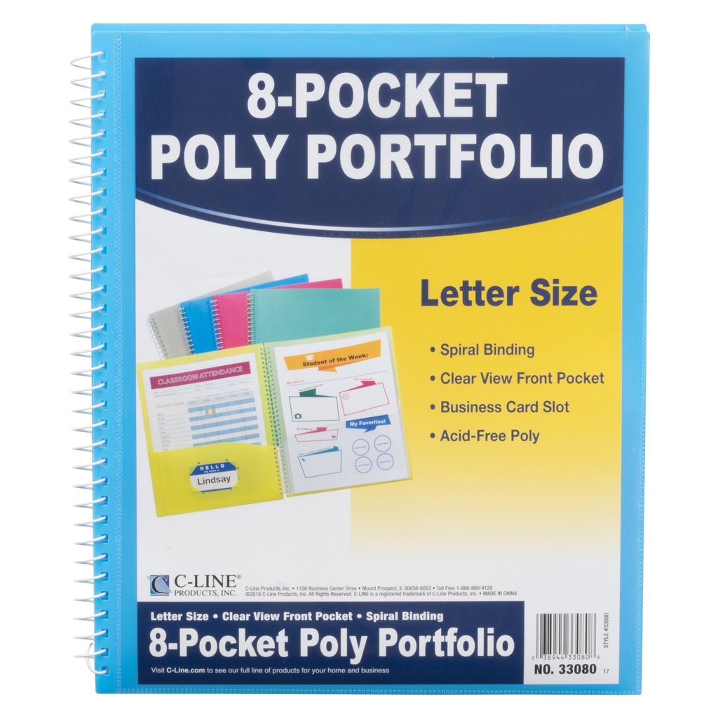 8-Pocket Spiral-Bound Poly Portfolio, Assorted Tropic Tones, Single_5