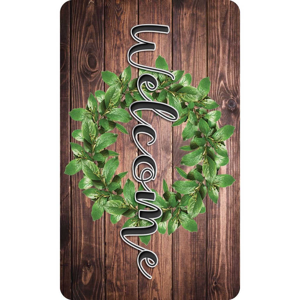 Green Wreath on Wood Welcome Mat 18" x 30"_1