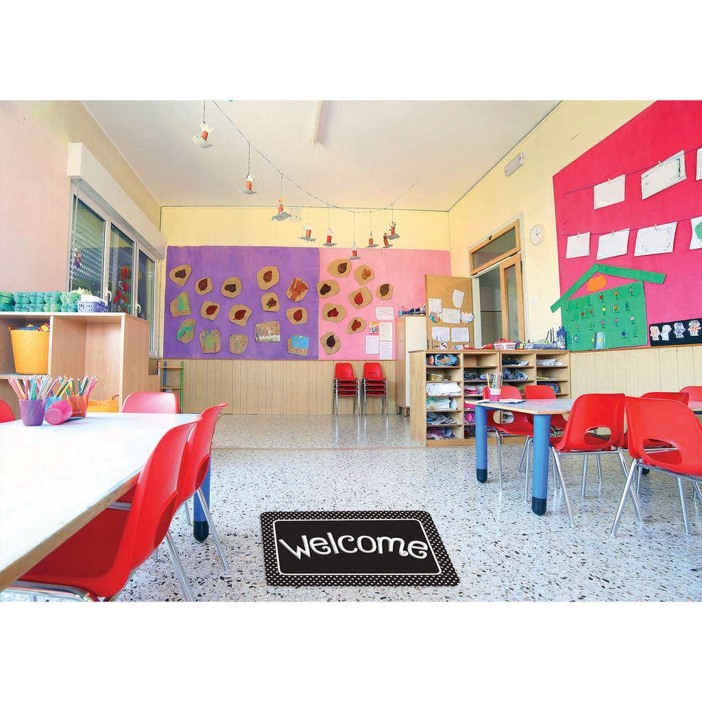 Smart Poly™, The Original Fun Mat™, Welcome Mat, 15.5" x 23.5", Black and White Polka Dots, Welcome_1