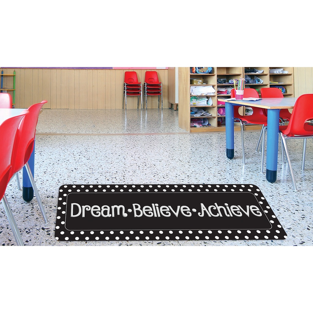 Dream Believe, Achieve, Black with White Dots Mat Runner 15.5" x 47"_2
