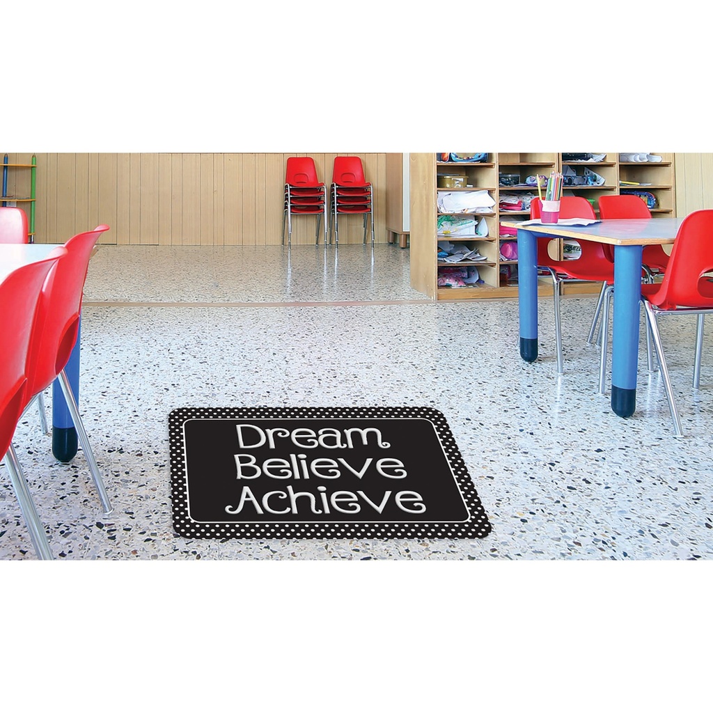 Dream, Believe, Achieve, Black with White Dots Welcome Mat 15.5" x 23.5"_2