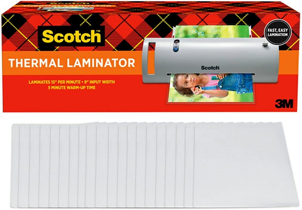 Thermal Laminator Value Pack, 9" W, with 20 Letter Size Pouches