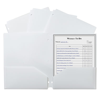 White Poly Two Pocket Portfolio Folder 3 Hole Punch