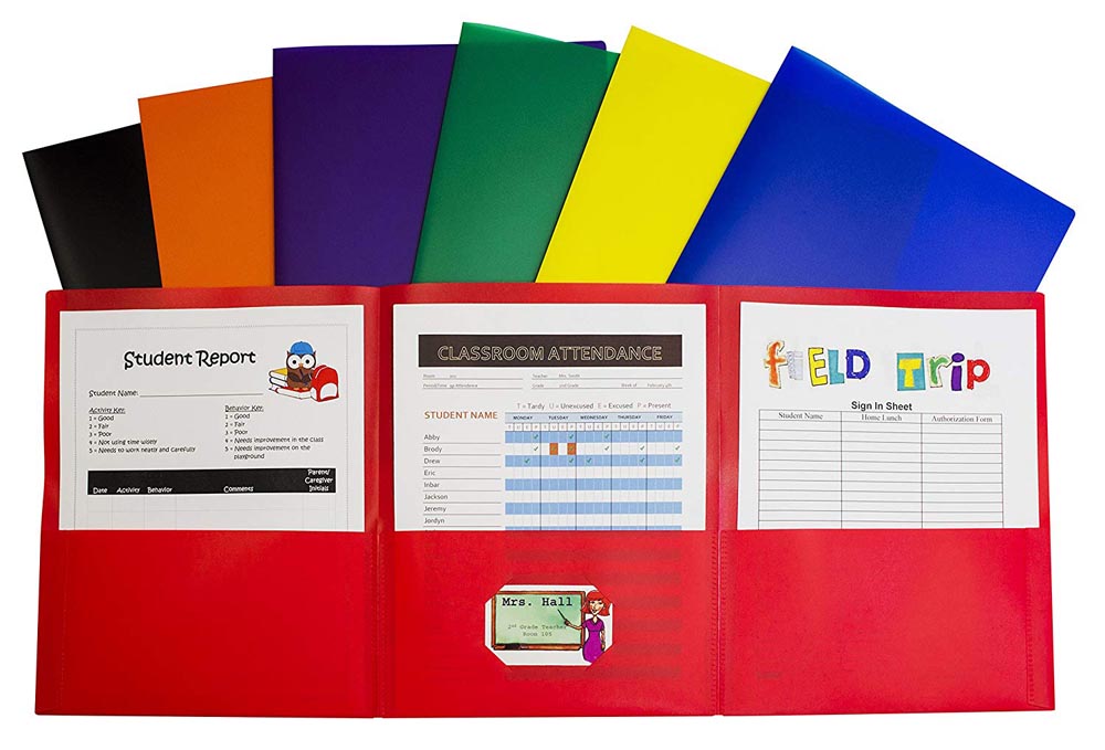 24ct Tri-Fold Poly Pocket Folders Assorted Colors
