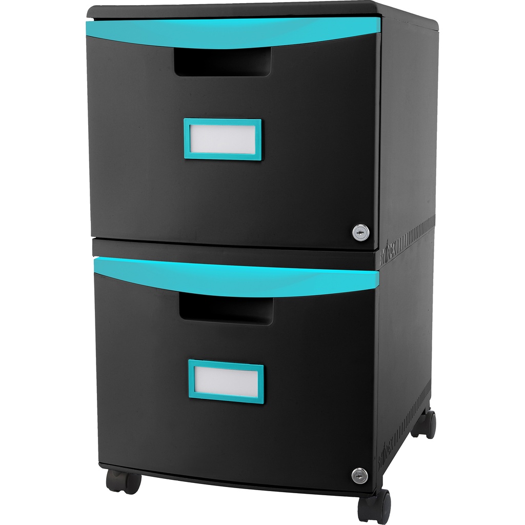 2 Drawer Mobile File Cabinet with Lock Black and Teal