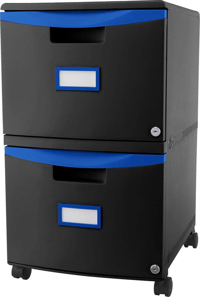 2 Drawer Mobile File Cabinet with Lock Black and Blue (61315U01C STX)