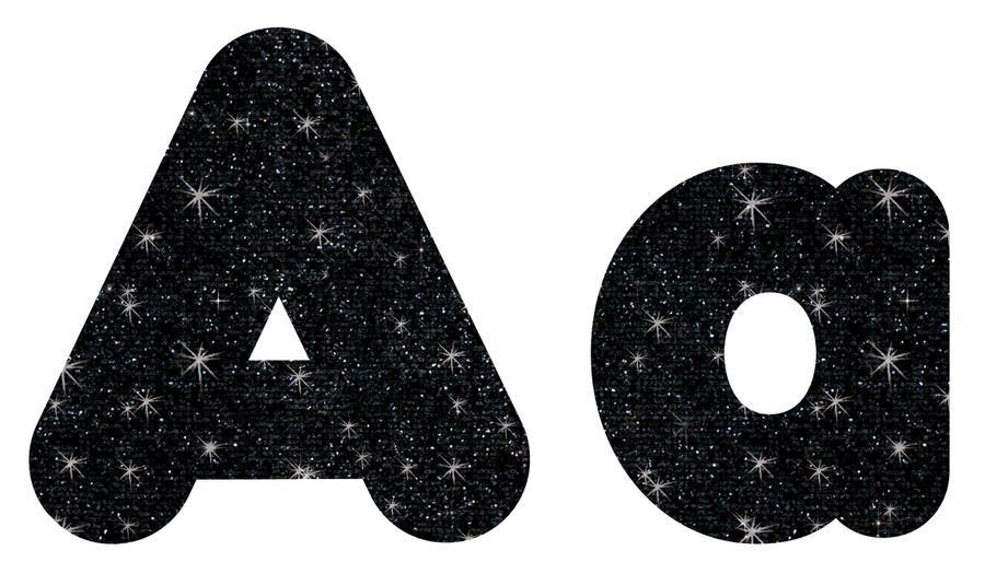 Black Sparkle  4 inch Casual Font Ready Letters