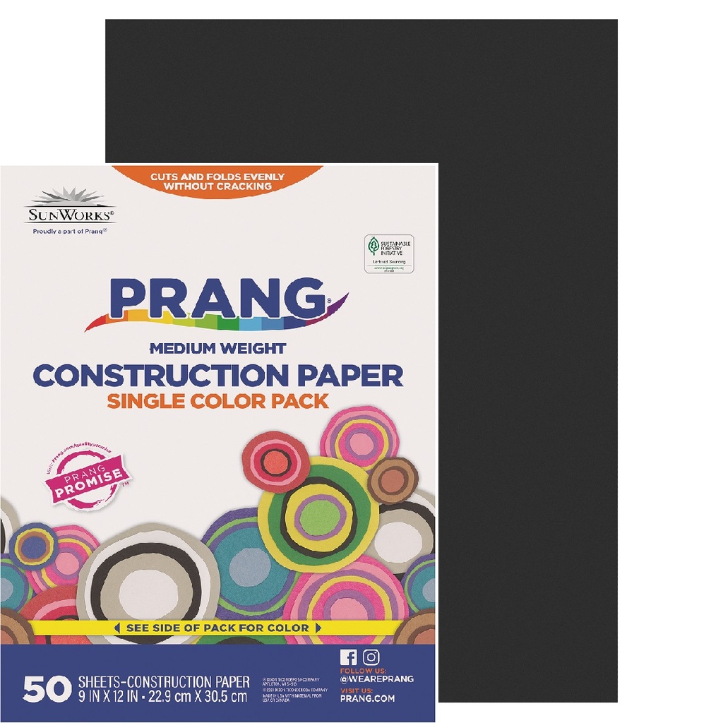 Pacon Construction Paper, Black, 9 x 12 - 50 count