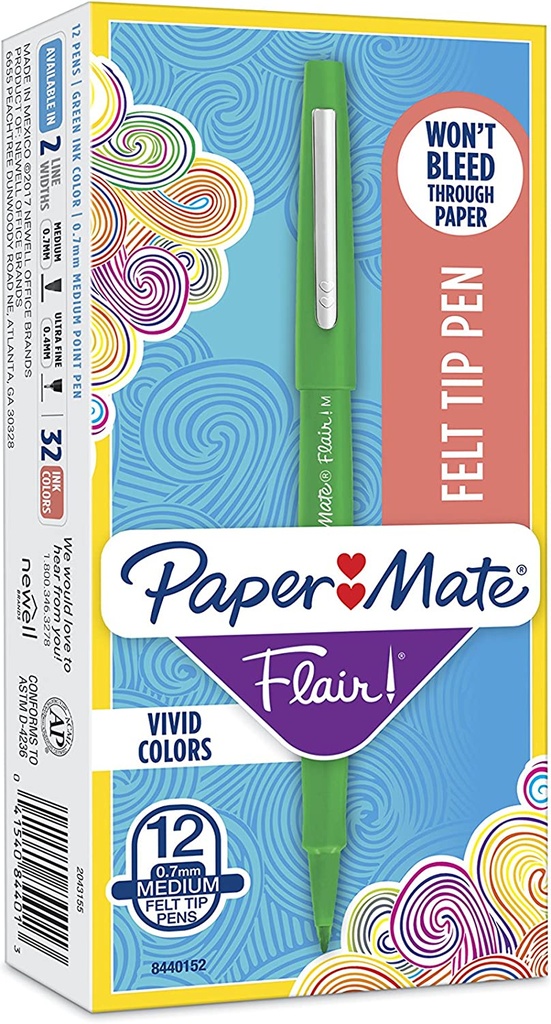 Paper Mate Flair Pens Green 12 pack
