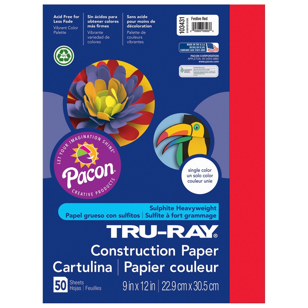 9x12 Festive Red Tru-Ray Construction Paper 50ct Pack