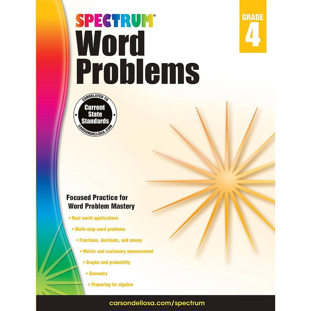 Spectrum Word Problems Workbook Grade 4 Paperback