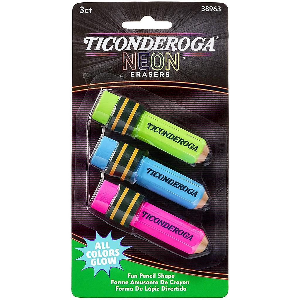3ct Ticonderoga Neon Pencil Shaped Erasers