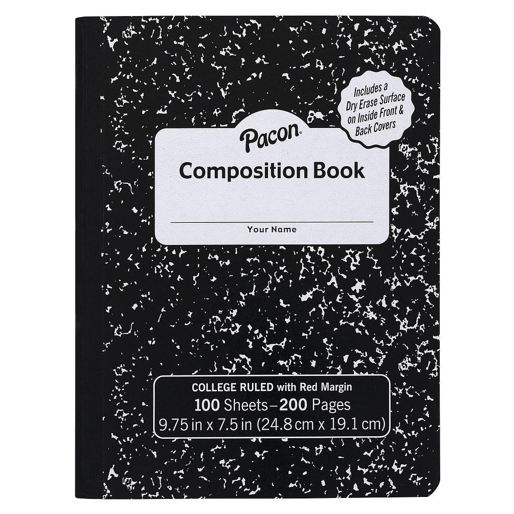 Black Marble Composition Book with Dry Erase Surface College Ruled